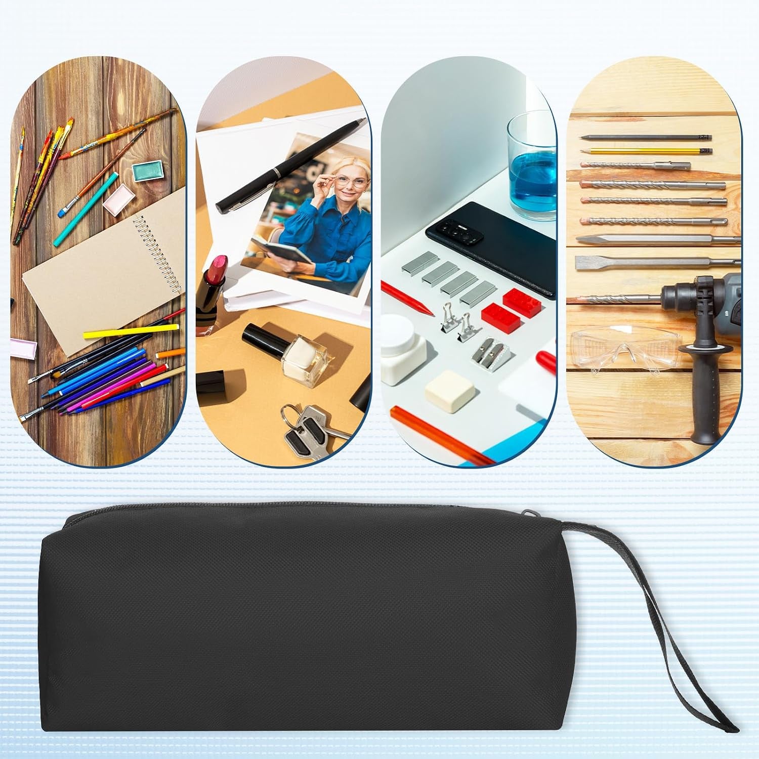 Small Tool Bags Zippered Tool Pouch Canvas Screwdriver Pouch Black Canvas Utility Screw Pouches for Small Tools Screws Screwdrivers Pliers Storage Organizer