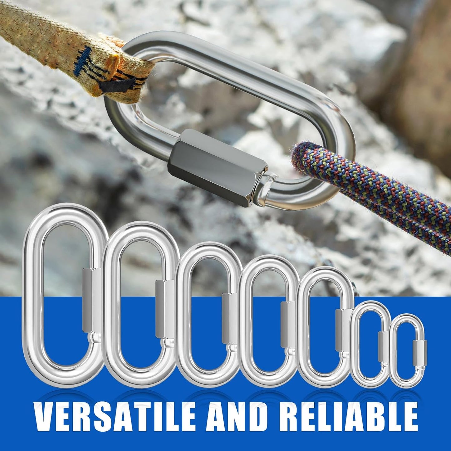 Quick Link Chain Connector, 304 Stainless Steel 15PCS M5 3/16 Screw Carabiner, Small Locking Carabiner Clips Heavy Duty Chain Hooks for Connecting Hammock, Swing, Shade Sail-Capacity 650LB