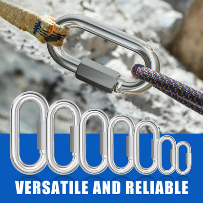 Quick Link Chain Connector, 304 Stainless Steel 15PCS M5 3/16 Screw Carabiner, Small Locking Carabiner Clips Heavy Duty Chain Hooks for Connecting Hammock, Swing, Shade Sail-Capacity 650LB
