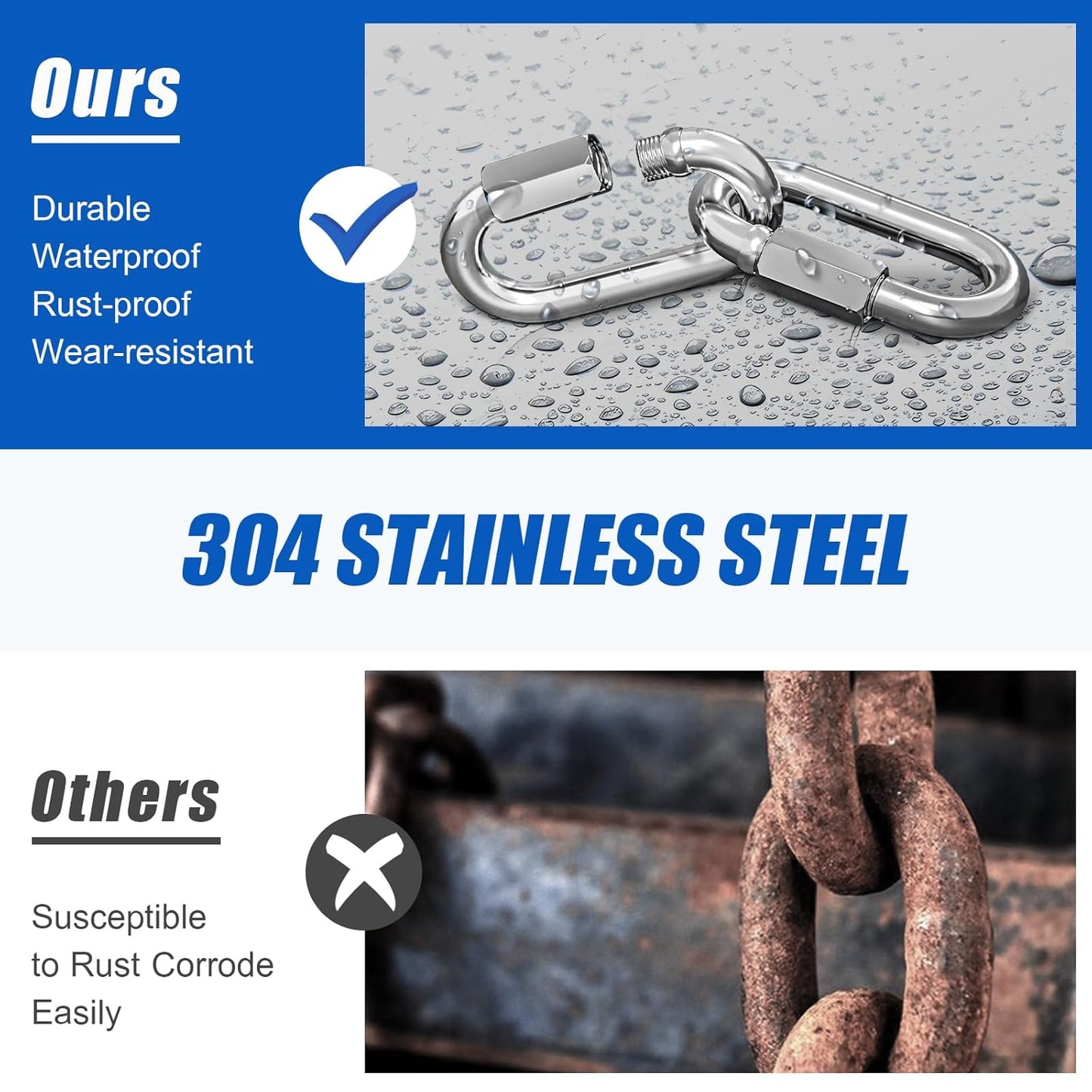 Quick Link Chain Connector, 304 Stainless Steel 15PCS M5 3/16 Screw Carabiner, Small Locking Carabiner Clips Heavy Duty Chain Hooks for Connecting Hammock, Swing, Shade Sail-Capacity 650LB