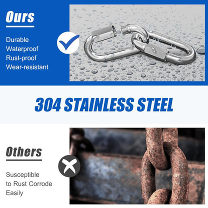 Quick Link Chain Connector, 304 Stainless Steel 15PCS M5 3/16 Screw Carabiner, Small Locking Carabiner Clips Heavy Duty Chain Hooks for Connecting Hammock, Swing, Shade Sail-Capacity 650LB