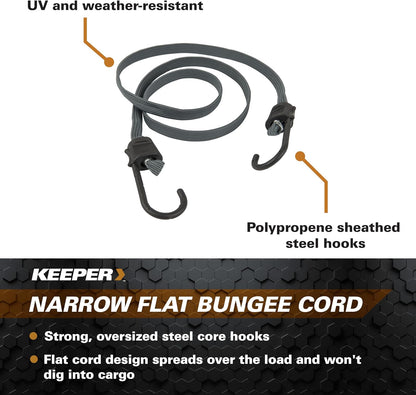 - 48” Flat Narrow Bungee Cord, 2 Pack - UV and Weather-Resistant
