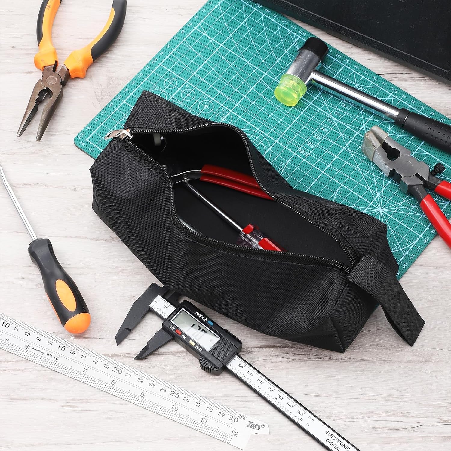Small Tool Bags Zippered Tool Pouch Canvas Screwdriver Pouch Black Canvas Utility Screw Pouches for Small Tools Screws Screwdrivers Pliers Storage Organizer