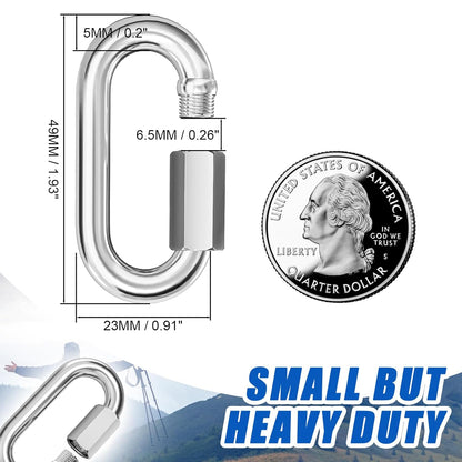 Quick Link Chain Connector, 304 Stainless Steel 15PCS M5 3/16 Screw Carabiner, Small Locking Carabiner Clips Heavy Duty Chain Hooks for Connecting Hammock, Swing, Shade Sail-Capacity 650LB